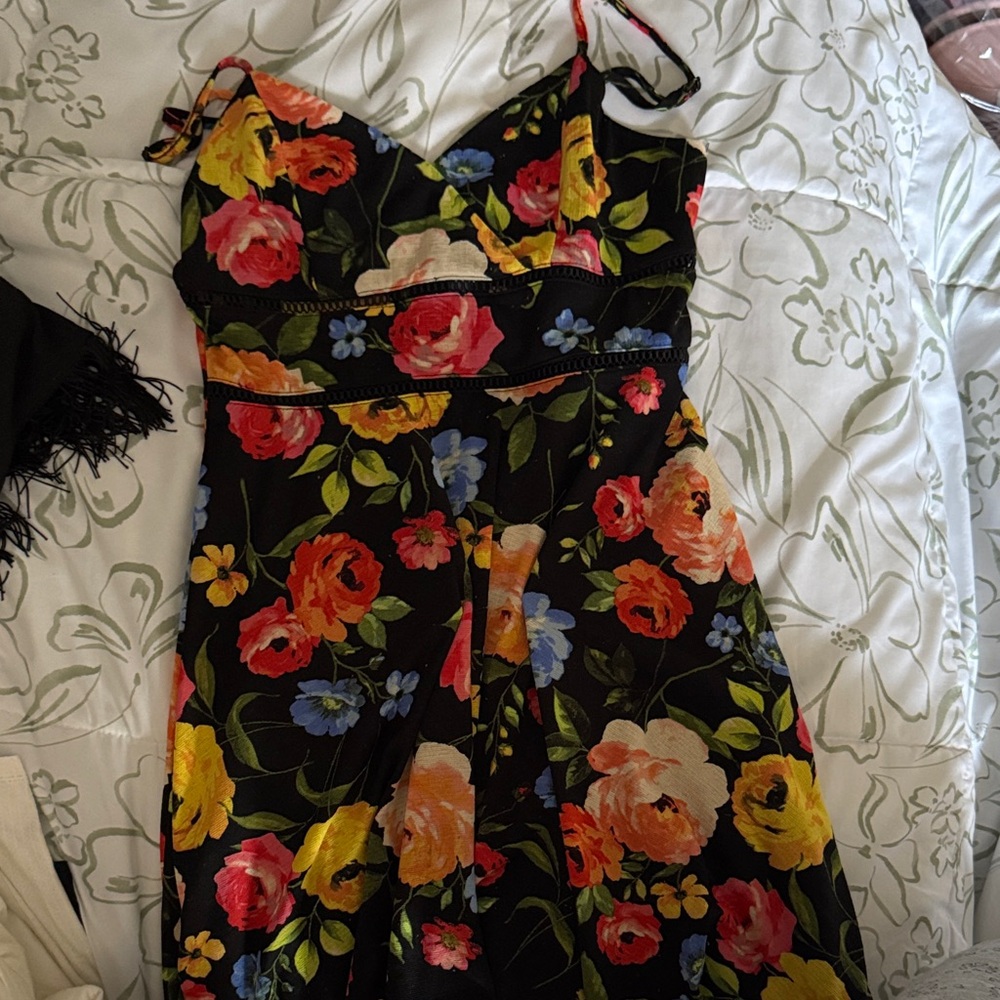 Floral Black Spaghetti-Strap Sundress